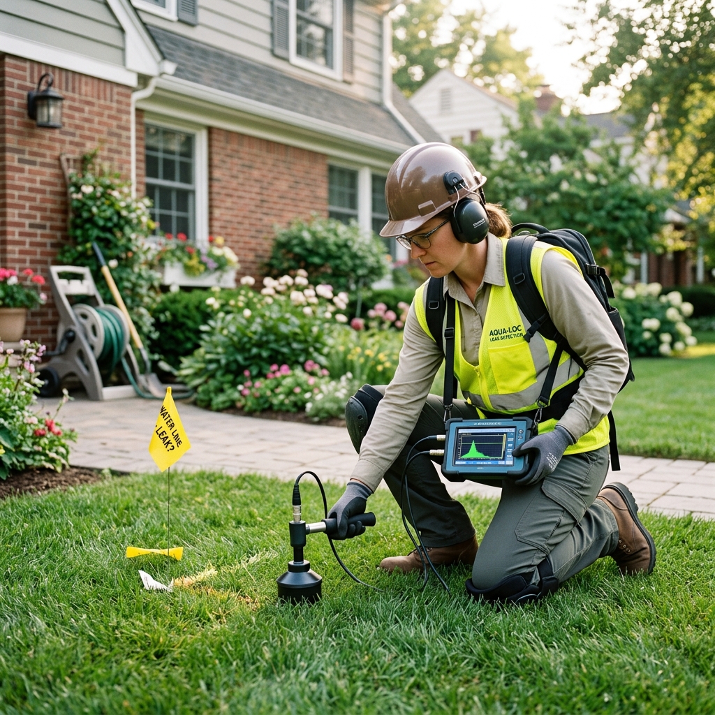 Technician performing water leak detection inside a Lake Charles home